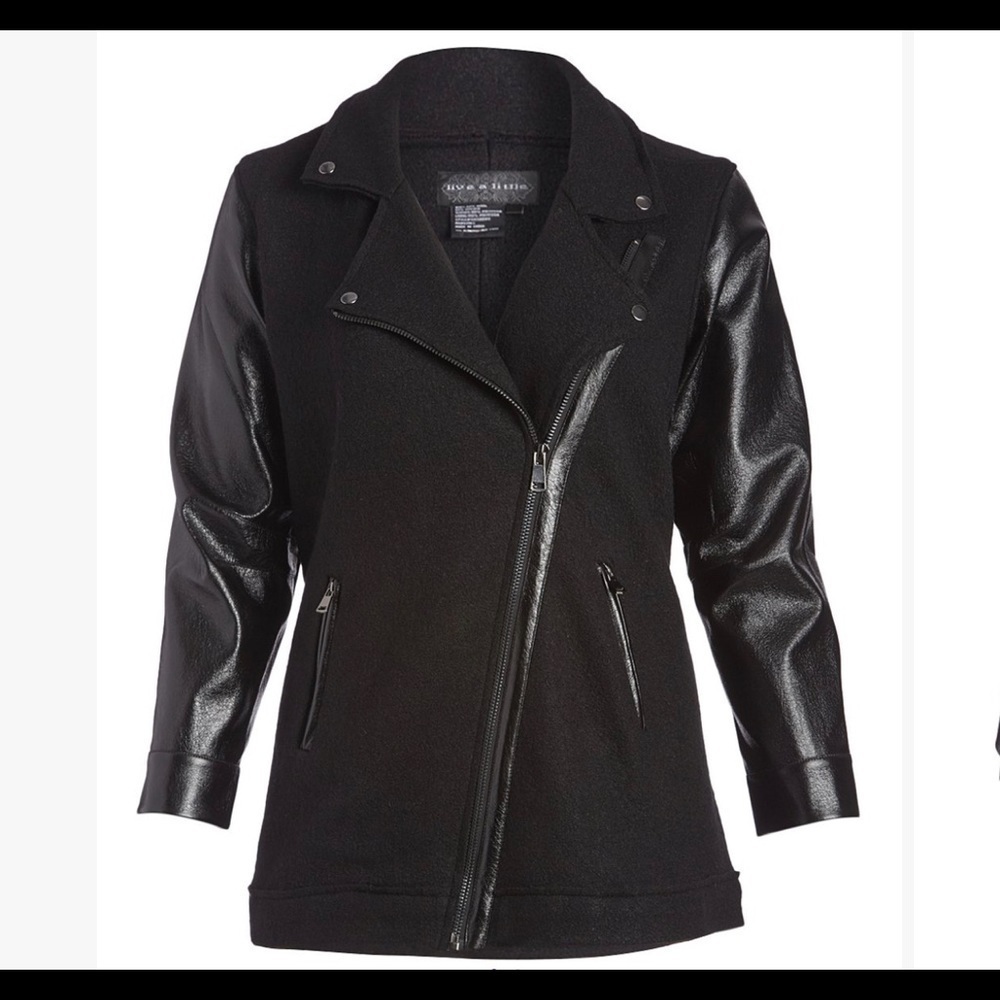 Nwot Live A Little Black Wool-Blend Moto Jacket Us S